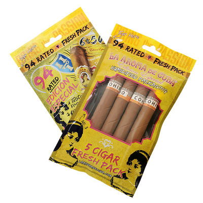 কাস্টম প্রিন্ট জিপলক সিগার প্যাকেজিং ব্যাগ সিগার হিউমিডিফাইড প্লাস্টিকের ব্যাগ হাইড্রেটিং স্তর সহ