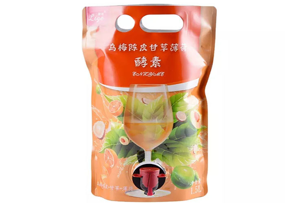 1.5L জুস রেড ওয়াইন লিকুইড স্ট্যান্ড আপ স্পাউট পাউচ BIB সাকশন নজেল হ্যান্ডহেল্ড স্পিগটের সাথে