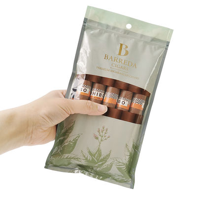 কাস্টম গ্র্যাভুর প্রিন্টিং আর্দ্রতাযুক্ত সিগার ব্যাগ জিপলক আর্দ্রতাযুক্ত সিগার ব্যাগ ৫ টি সিগার সাধারণ প্যাক স্বচ্ছ উইন্ডো সহ প্লাস্টিক প্যাকেজিং