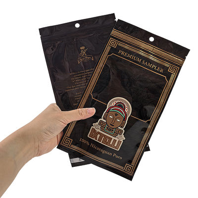 কাস্টম মাইলার তামাক ব্যাগ গন্ধ প্রতিরোধী সিগার পকেট জিপলক পাতার প্যাকেজিং হিউমিডর তাপ সীল প্লাস্টিক ফয়েল পোর্টেবল সিগার হিউমিডর