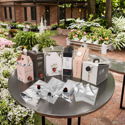 ওয়াইন, জুস, তেল এবং অন্যান্য তরল পণ্য প্যাকেজিংয়ের জন্য উপযুক্ত অ্যাক্সেসরিজ ট্যাপ স্পাউট সহ বাক্সে কাস্টমাইজড BIB ব্যাগ