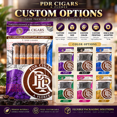 Custom Printing logo Humidified Cigar Bag with Ziplock and Clear Window Resealable Humidity Pouch for 5 Cigars Storage Packing