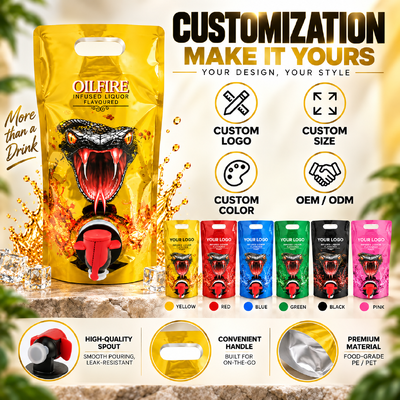 Customized thickness Stand up spout pouch bag flexible packaging option suitable for juices sauces baby food and liquid detergents