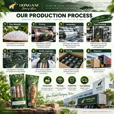 Lightweight And Compact cigar bags custom designed using MOPP PE material structure ensuring protection and easy portability