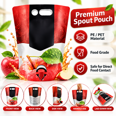 Stand up spout pouch bag with PET AL NY PE or custom material structures providing durable flexible packaging solutions