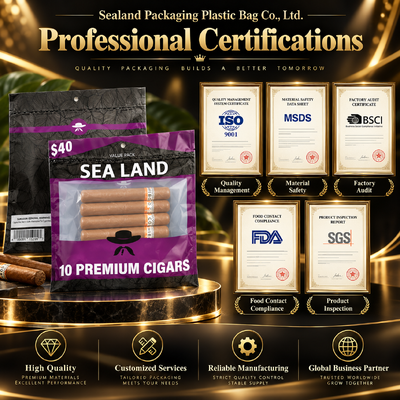 Tear-resistant and puncture-resistant plastic cigar bags medium size packaging option for cigars needing protection from environmental damage