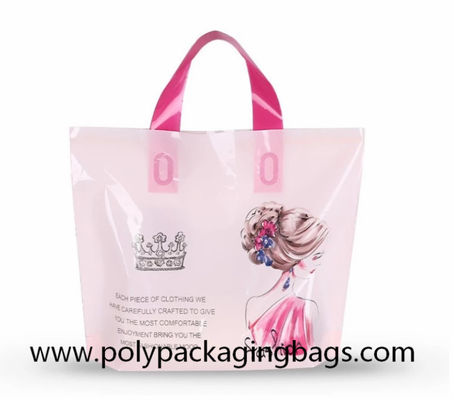 সফ্ট লুপ হ্যান্ডলগুলি সহ 100 মাইক্রন প্লাস্টিক শপিং ব্যাগ